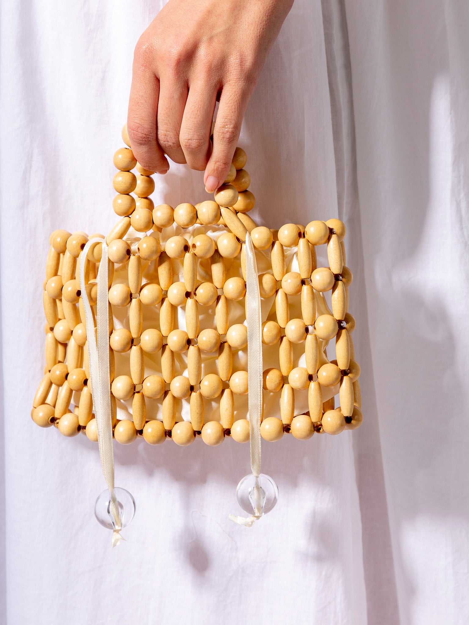 Wooden pearl mini tote bag