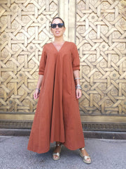 V NECK DRESS-BURNT ORANGE