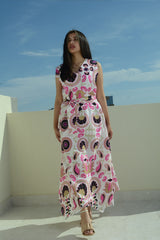 Black And Fuchsia Flower Kaftan No Sleeve