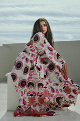 Black and Fuchsia Flower Kaftan With Elephants