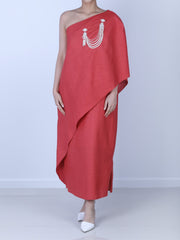 Red One Shoulder Kaftan