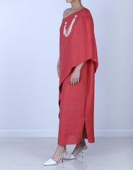 Red One Shoulder Kaftan