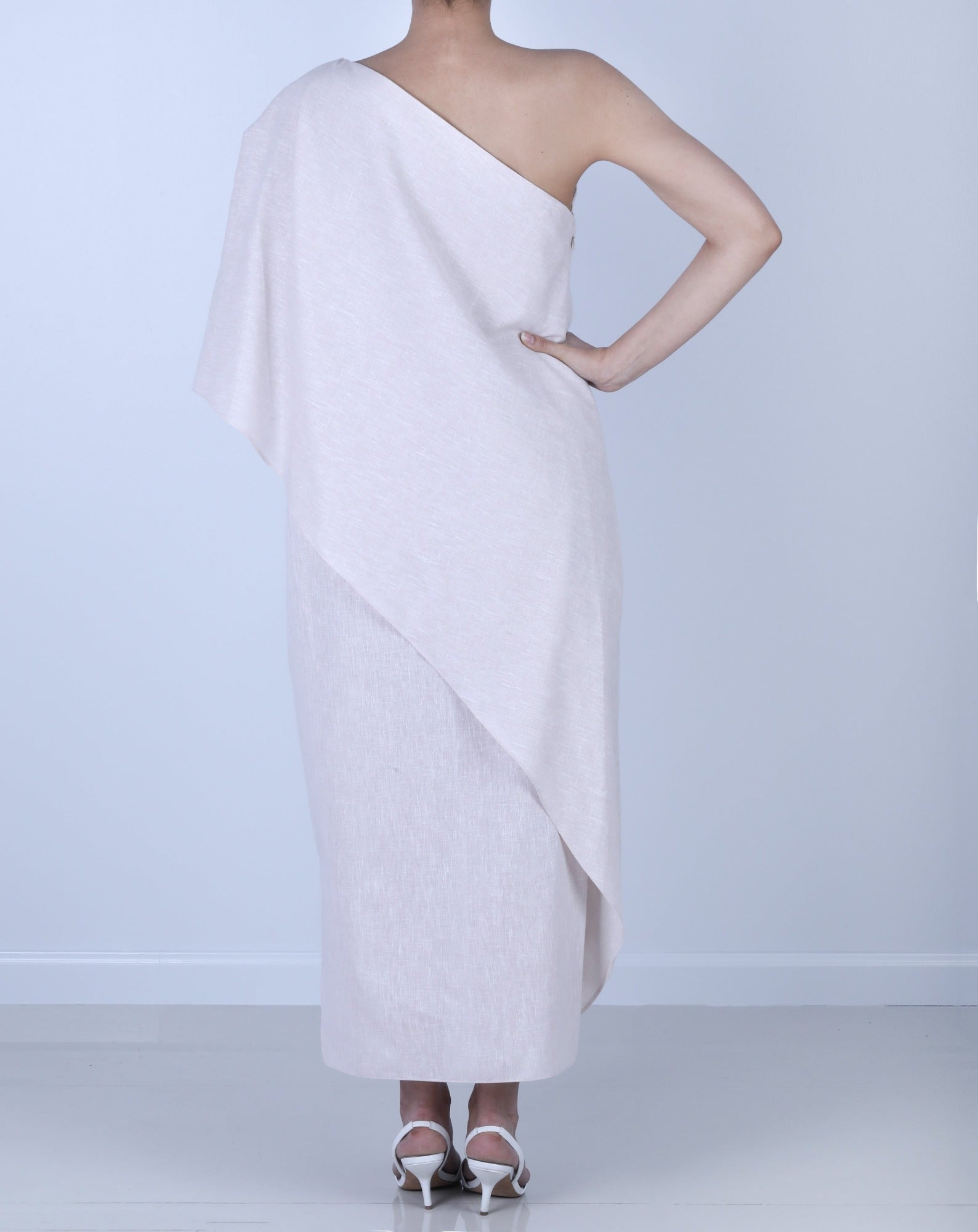 Beige One Shoulder Kaftan