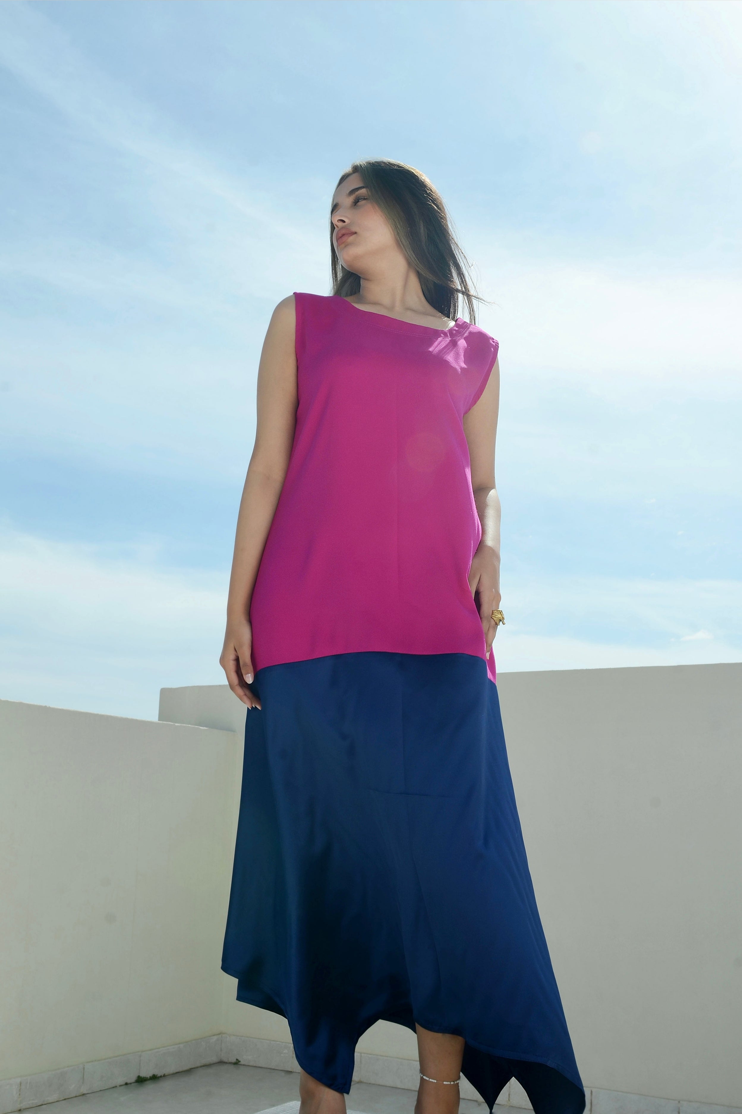 Fuchsia and navy blue kaftan