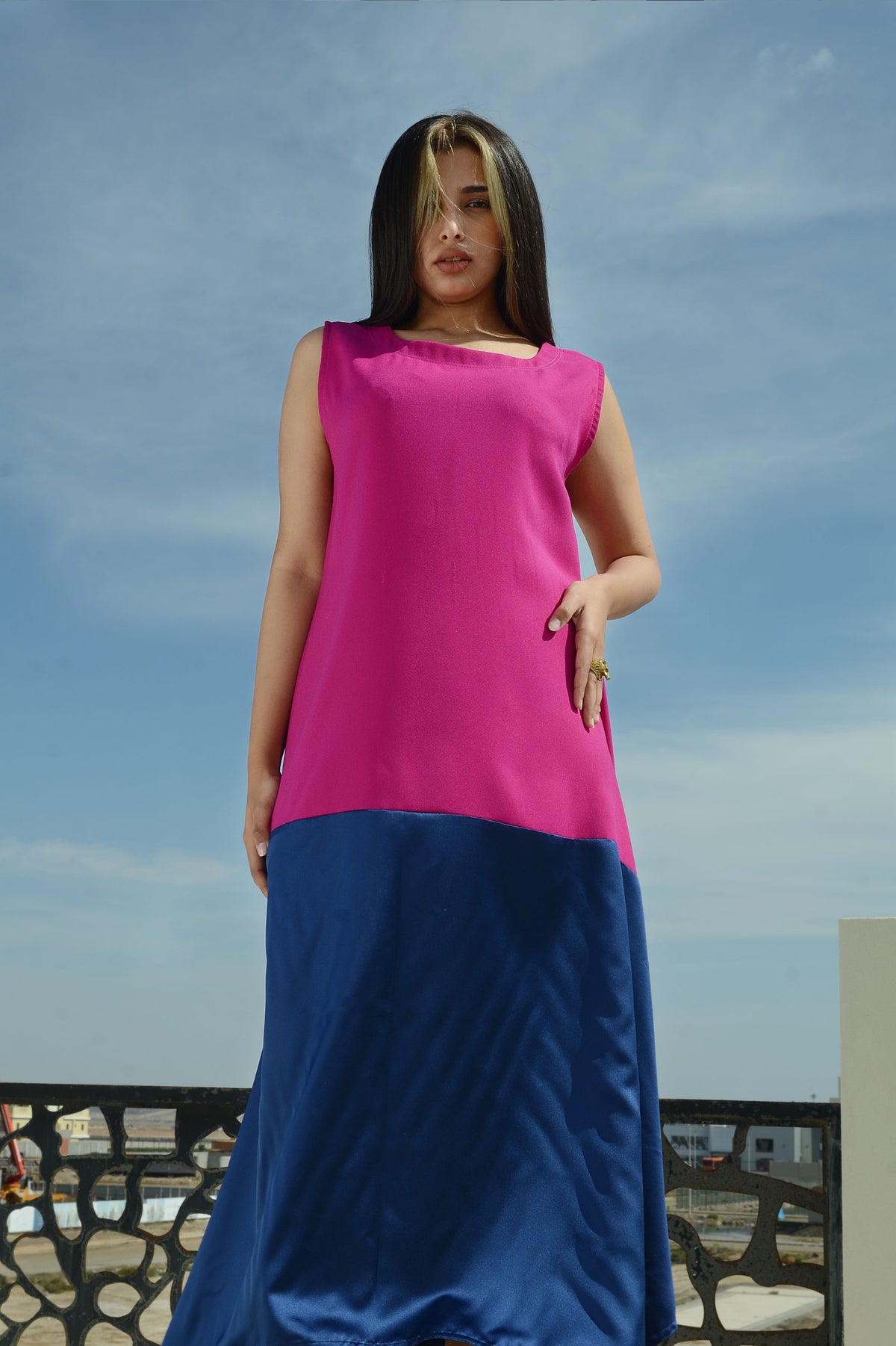 Fuchsia and navy blue kaftan