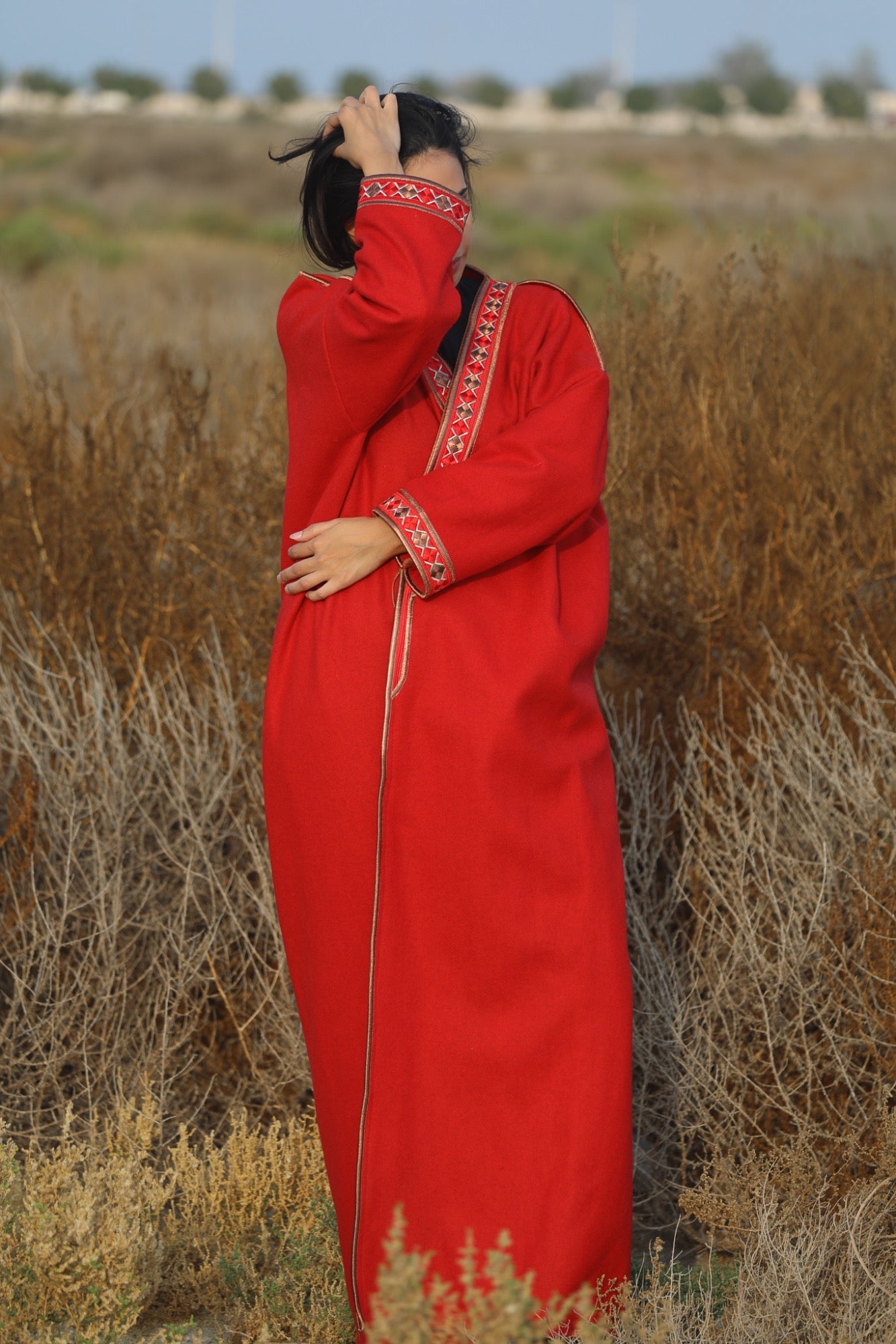 Red Bisht with Gold Details