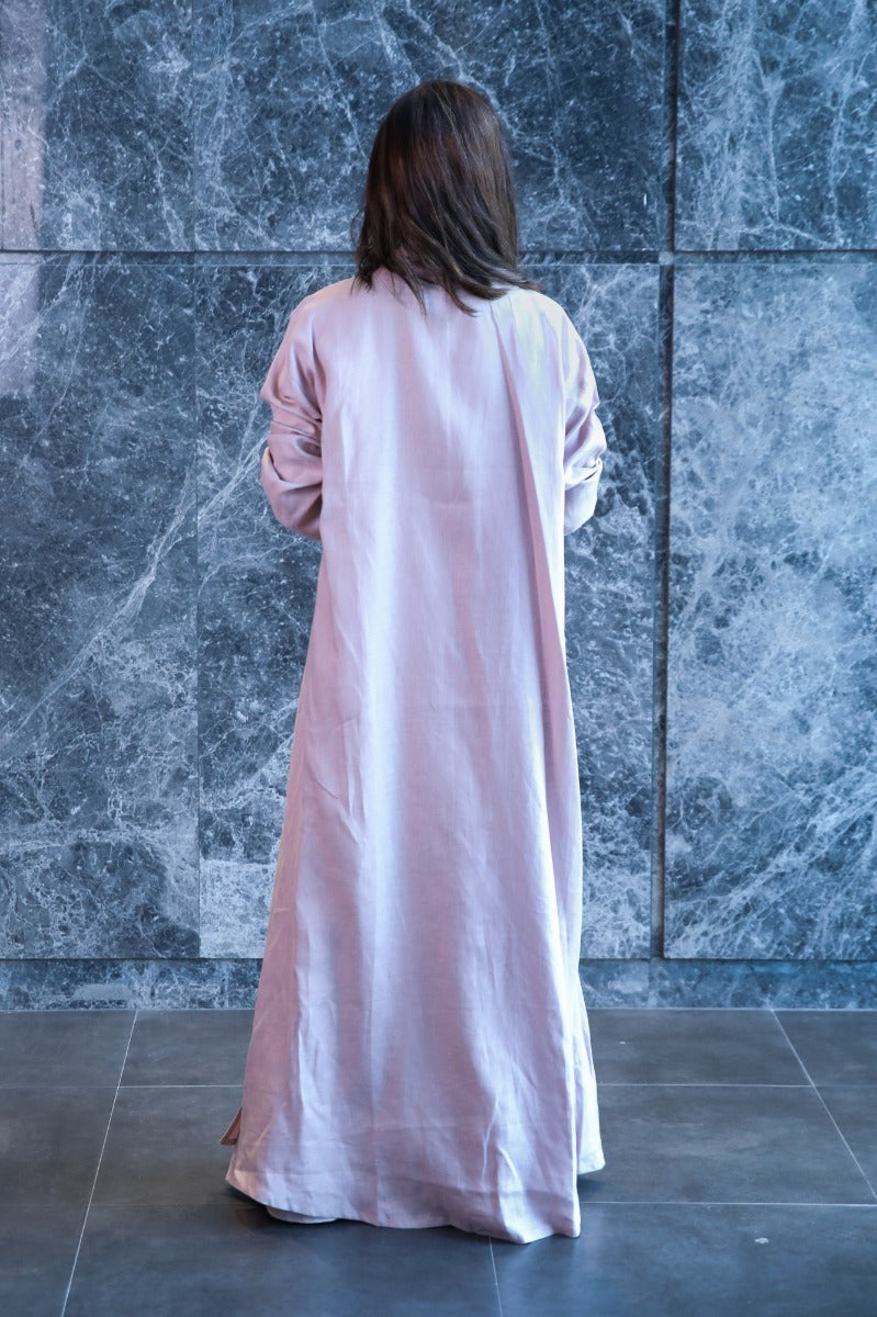 Pink Linen Abaya Set