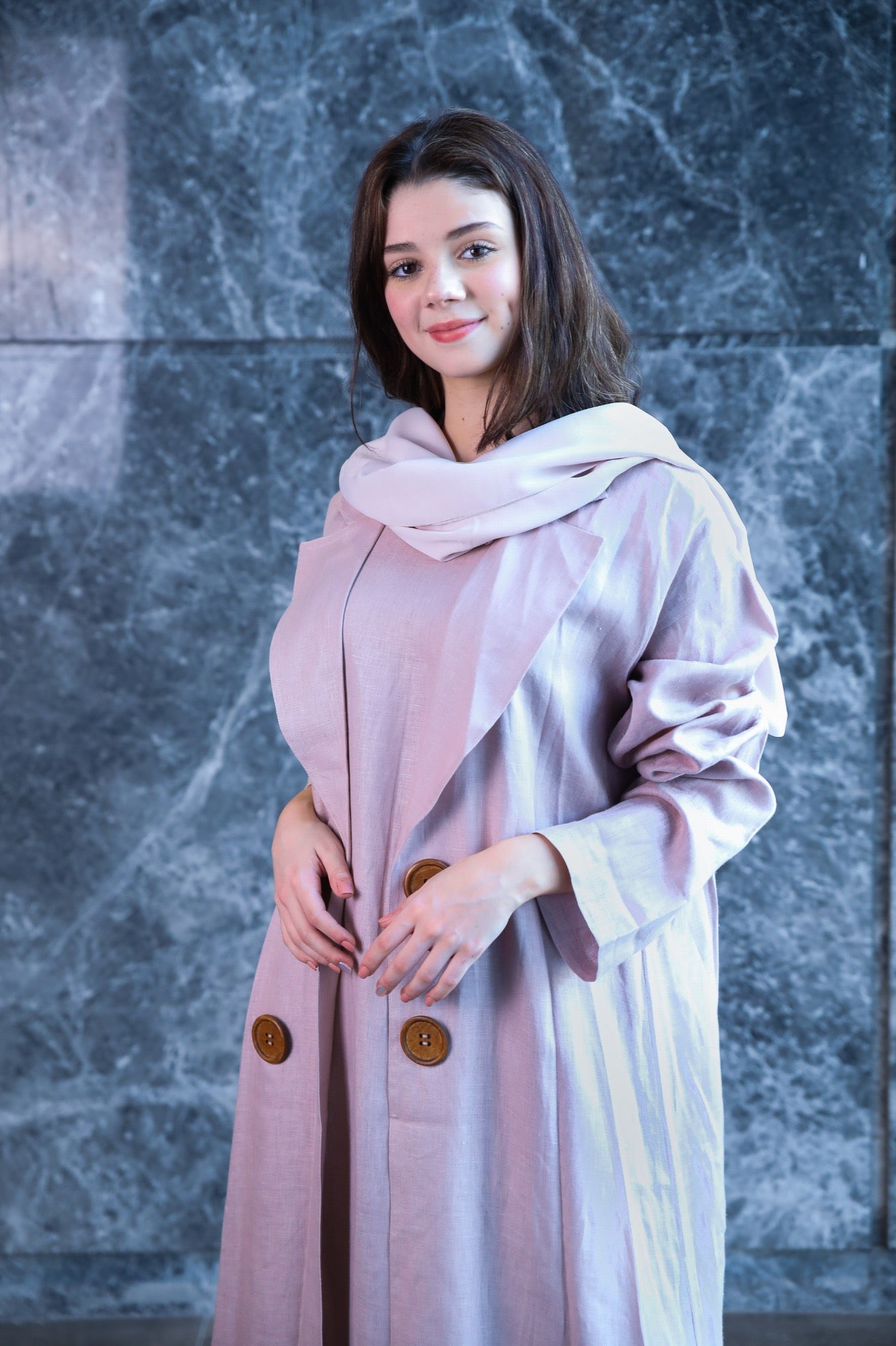 Pink Linen Abaya Set