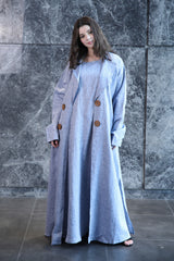 Dark Blue Linen Abaya Set