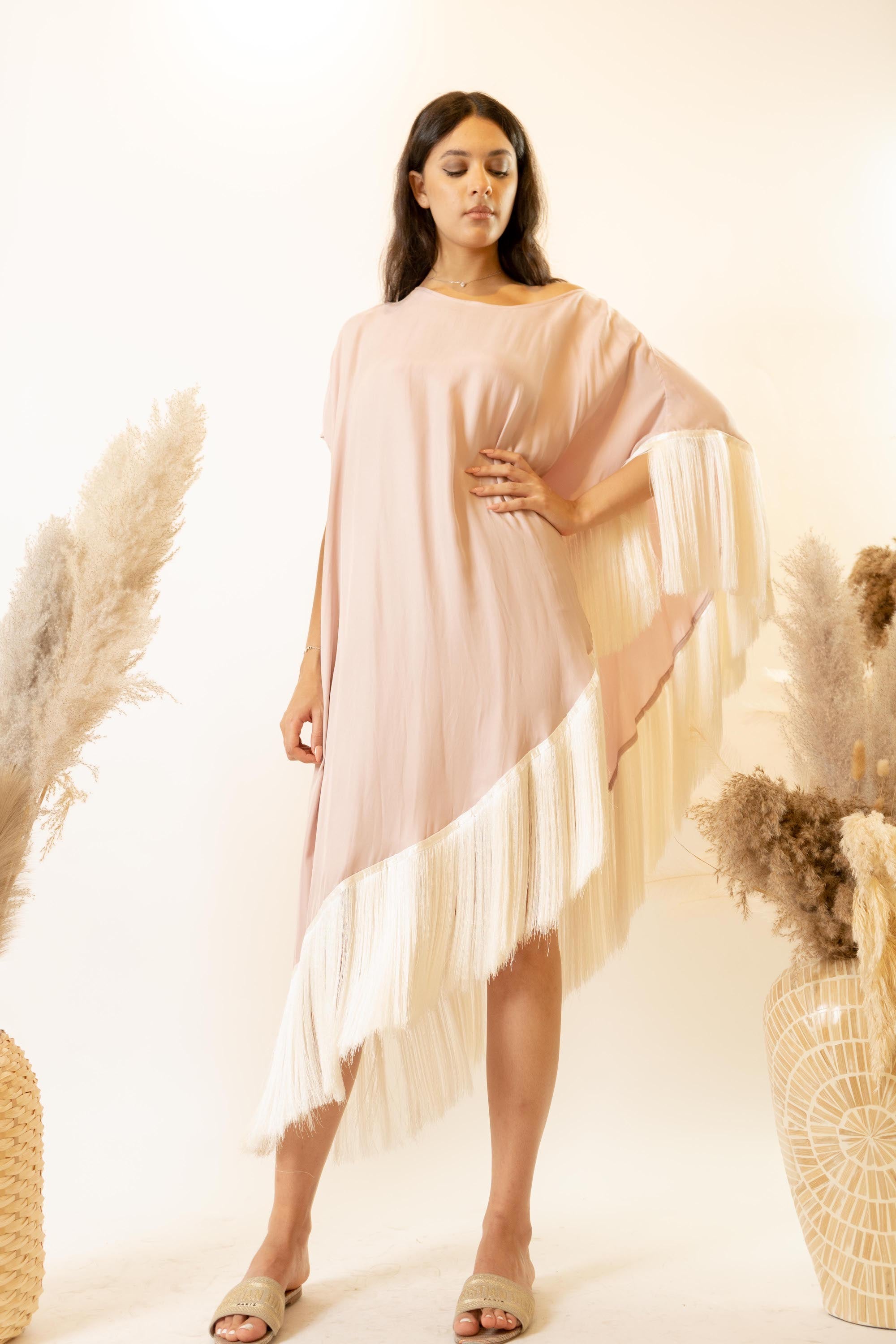 Crepe Dress With White Fringes