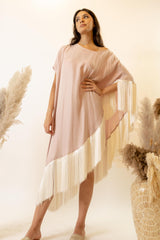 Crepe Dress With White Fringes