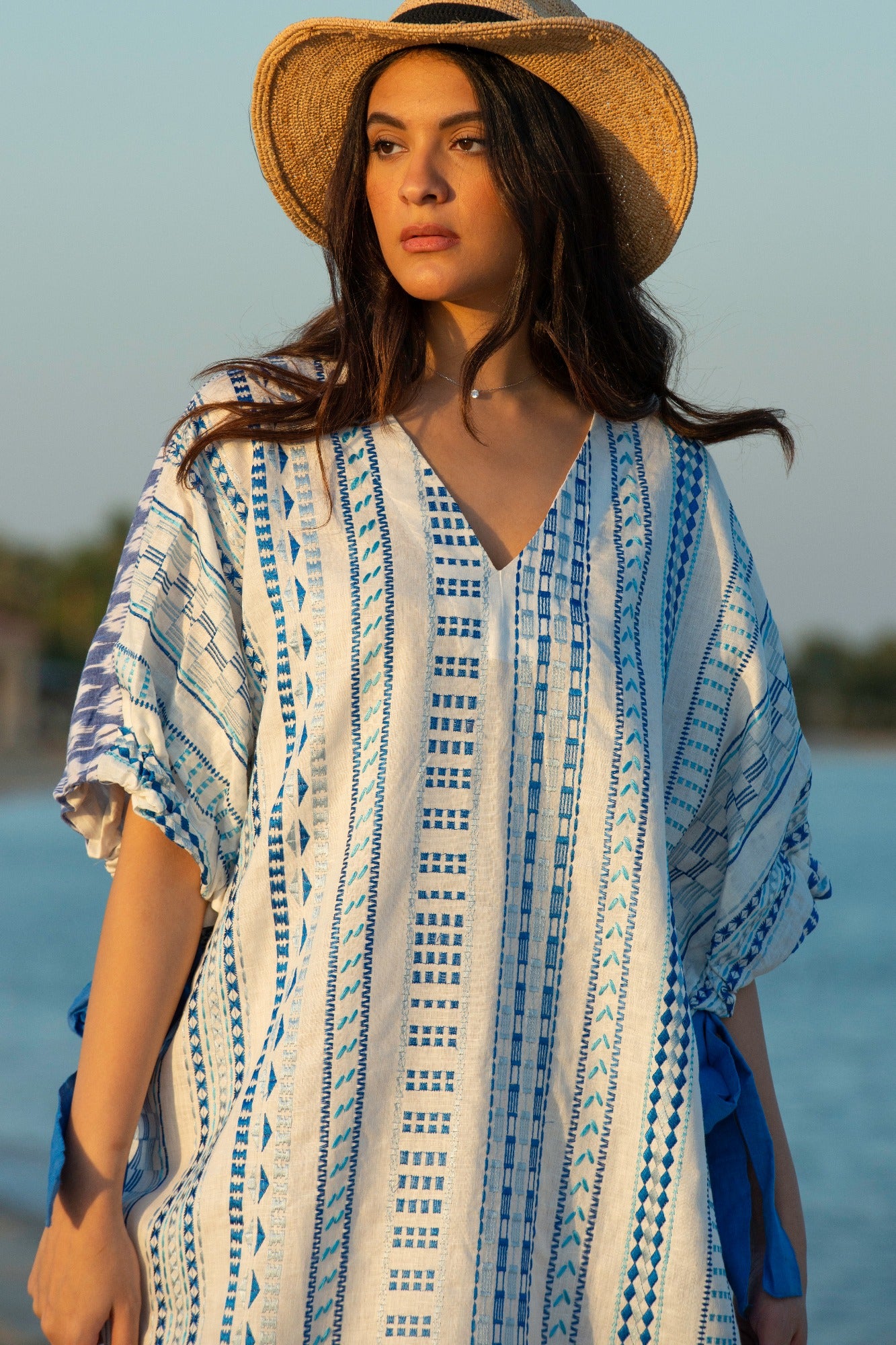 Oversized blue ikat kaftan