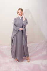 Crepe And Tulle Abaya - Gray