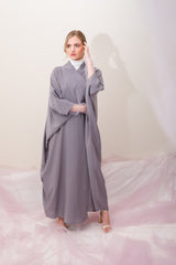 Crepe And Tulle Abaya - Gray