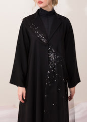 Crepe Flowers Abaya - Black