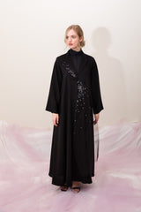 Crepe Flowers Abaya - Black