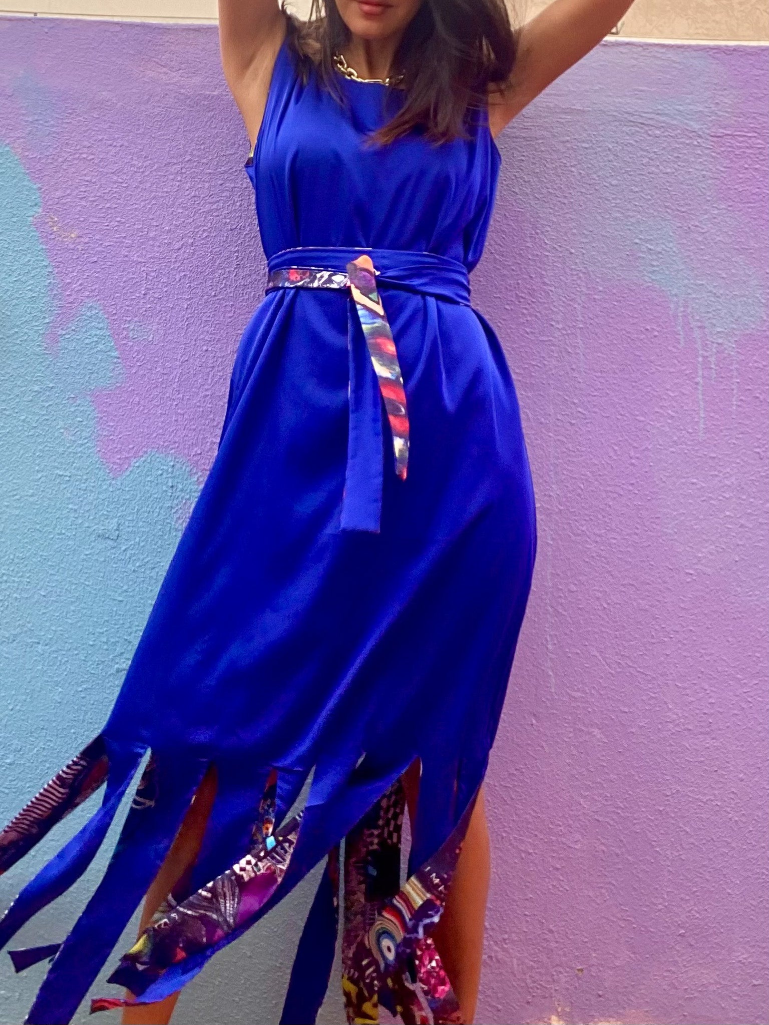 Double face Royal Blue Dress with belt