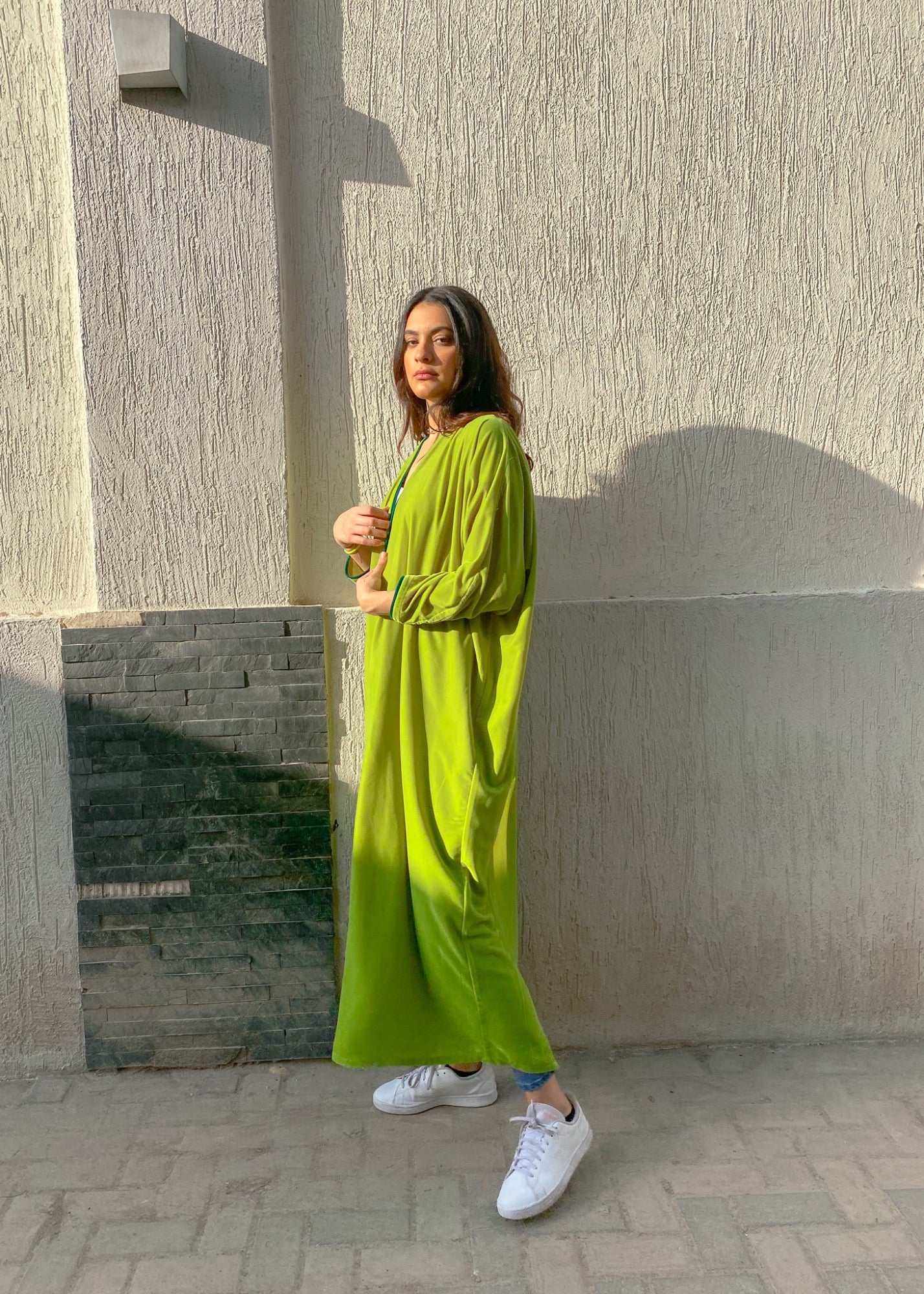 Lime Sour Velvet Abaya