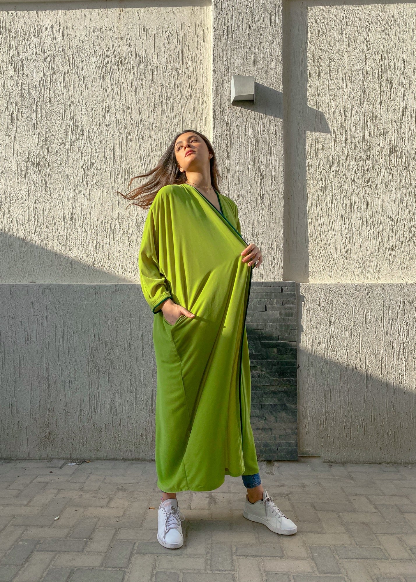 Lime Sour Velvet Abaya