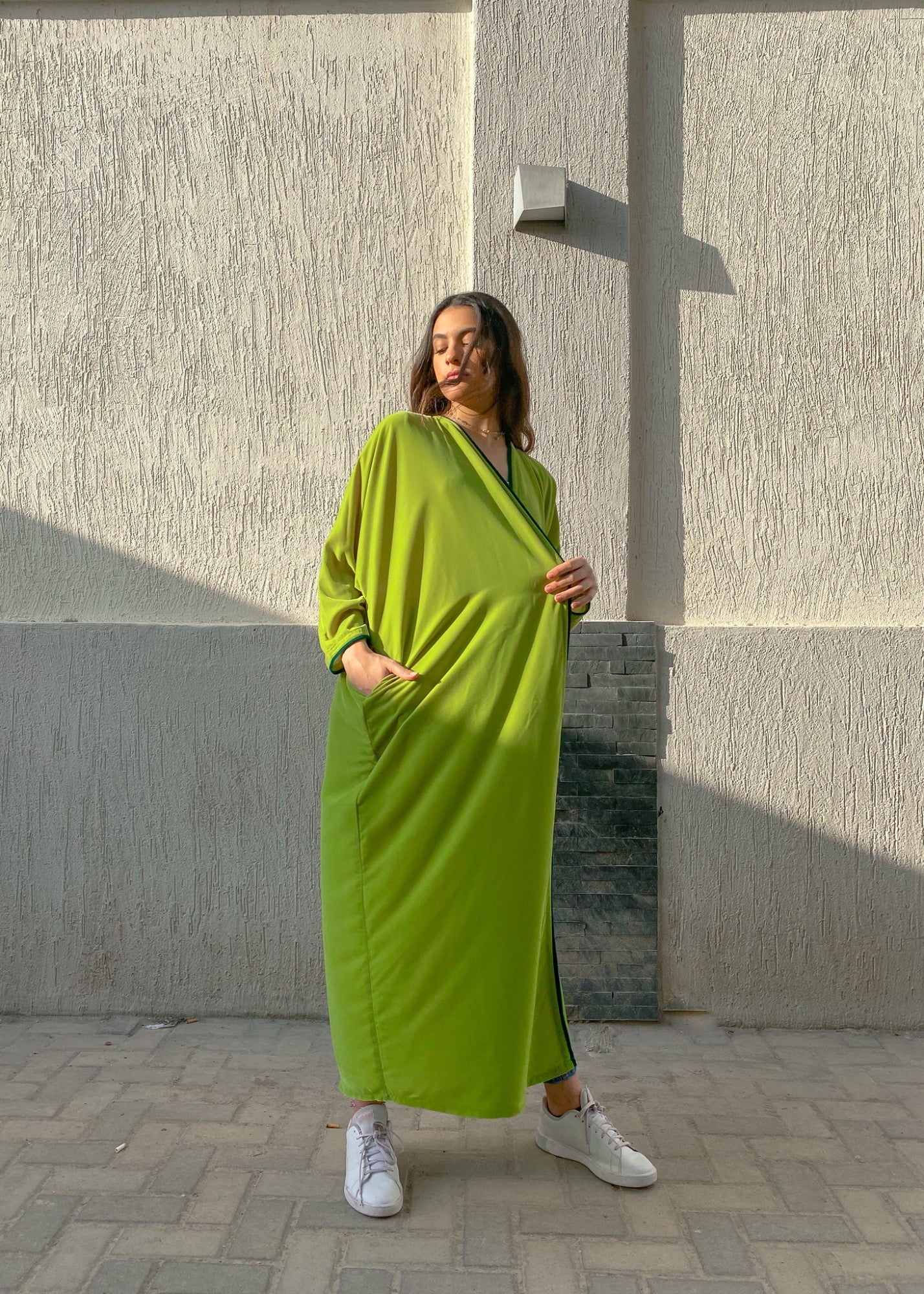 Lime Sour Velvet Abaya