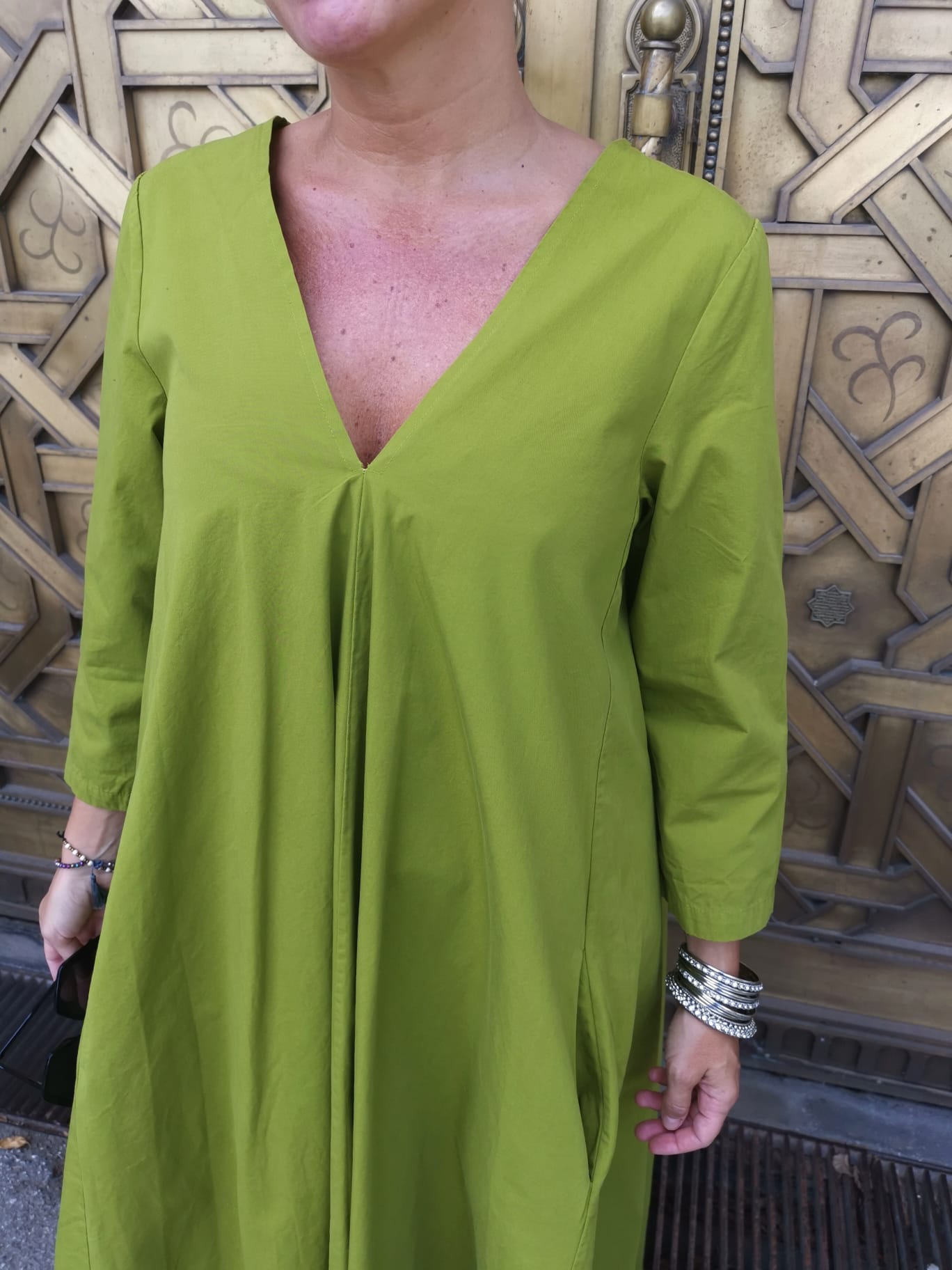 V NECK DRESS-LIME