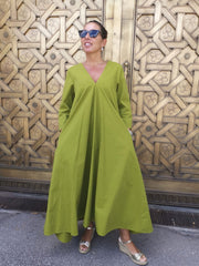 V NECK DRESS-LIME